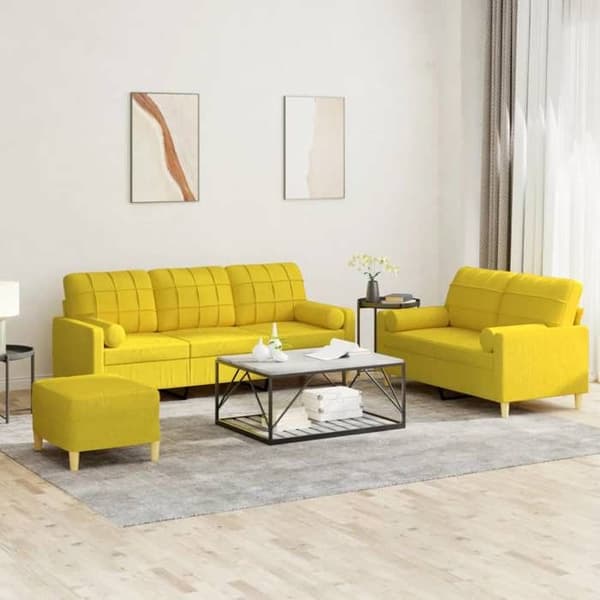Maison Exclusive - Sæt af 3 sofaer med lysegule puder i stof