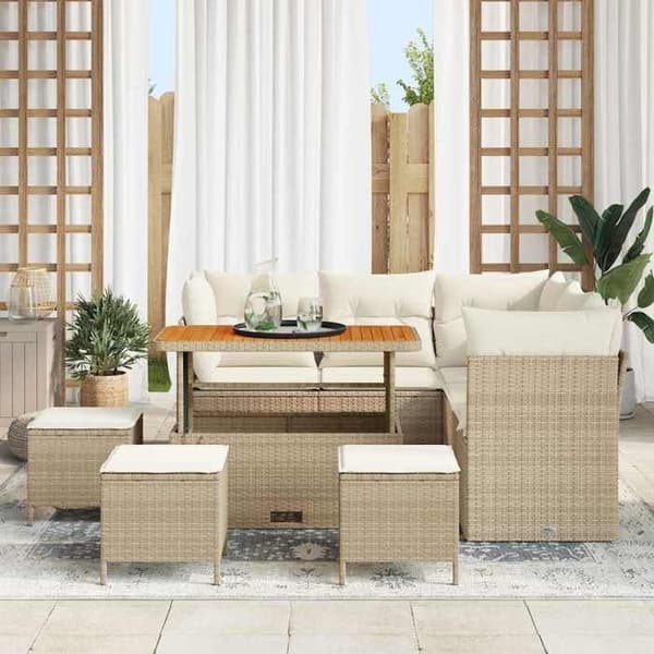 Maison Exclusive - 9 osan beige polyrottinkinen puutarhakalustesetti
