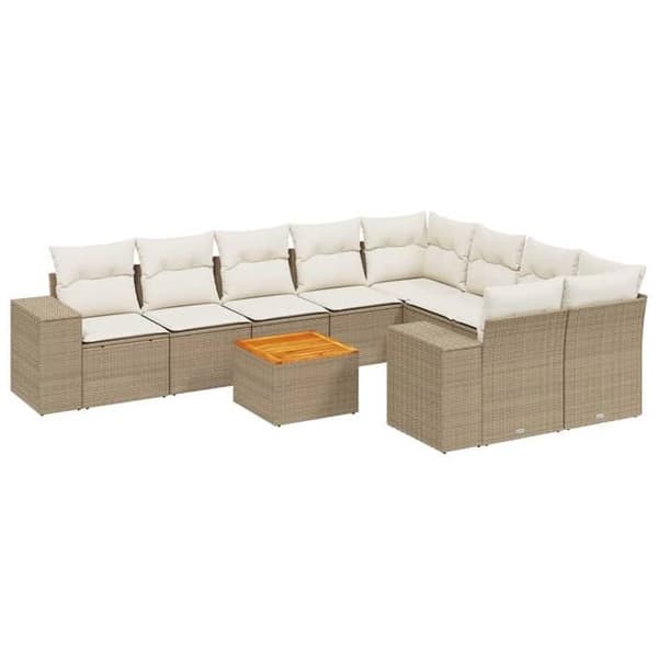 Maison Exclusive - Trädgårdsmöbler med kuddar 10 delar beige flätad resin