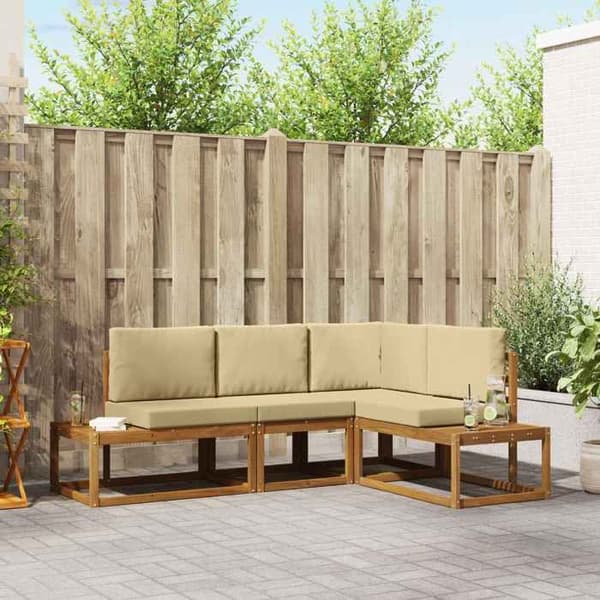 Udendørs sofa sæt - EKSKLUSIV HUS - 4 stk - Massivt akacietræ - Modulær - Beige/Brun beige