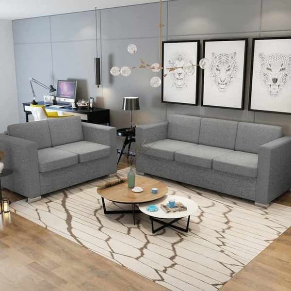 Sofa sæt 2 dele - Eksklusivt hus - Lys grå - Polyester stof - Træramme & krom ben ljusgrått