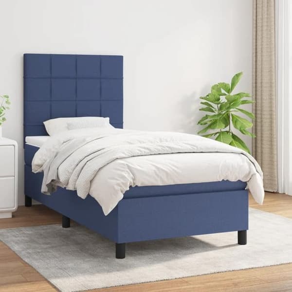 Maison Exclusive - Sengestel med springmadras Blå 90x200 cm Stof