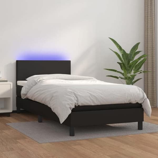Maison Exclusive - Sengebund med lameller og madras samt LED Sort 90x190 cm