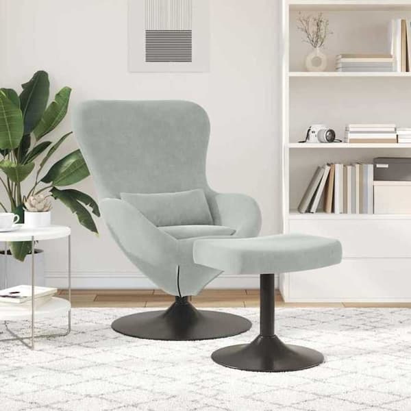 Maison Exclusive - Æg Stol med Lys Grå Velour Puff Ljusgrått