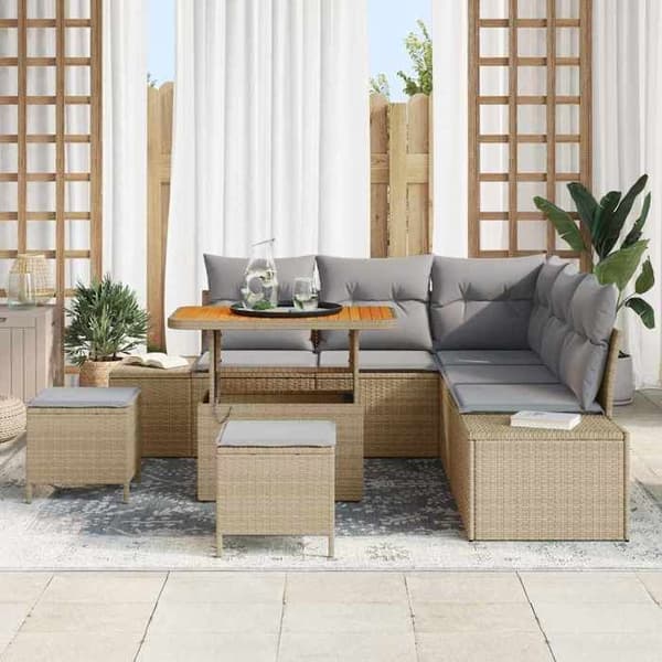 Maison Exclusive - 8 osan beige polyrottinkinen puutarhakalustesetti