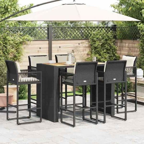 Maison Exclusive - Havebar sæt 7 dele med sorte polyrattan puder Svart