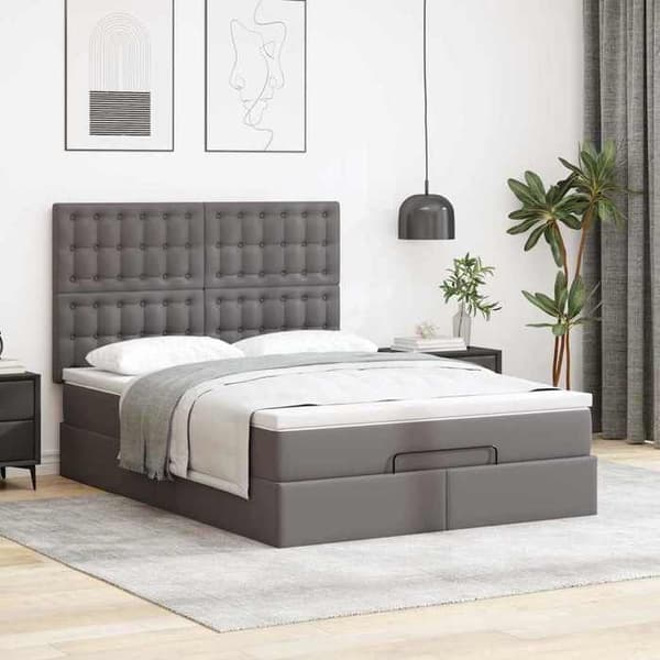 Maison Exclusive - Ottoman sengestel med grå madras 140x190 cm i kunstlæder grå vit