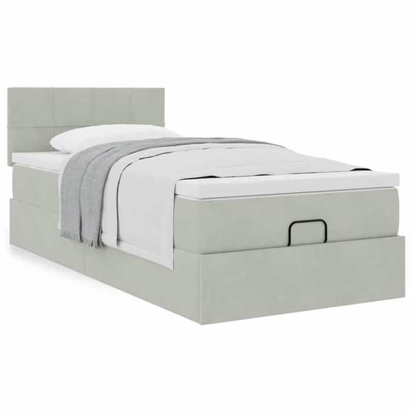 Maison Exclusive - Ottoman sengestel med lys grå madras 80x200 cm fløjl ljusgrå, vit
