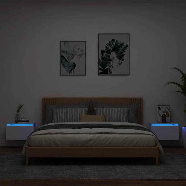 Maison Exclusive - Væghængte natborde med LED-lys 2 stk. hvid Vit