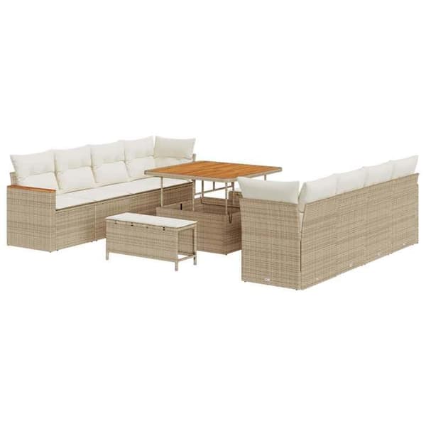 Trädgårdsoffmöbelset - EXKLUSIV HEM - Modulär - Beige - Polyrotting & stål - 11 delar beige