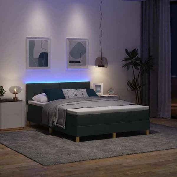 Maison Exclusive - LED-fjeder seng med LED-striber Mørkegrå 140 x 200 cm stof
