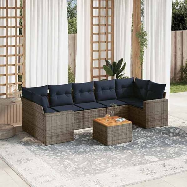 Trädgårdsmöbler - EXKLUSIVT HEM - Modulär - 8 delar - Grå flätad resin - Akaciabord & förvaring Grå