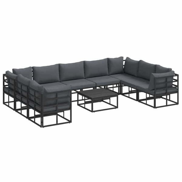 Maison Exclusive - 10-delars trädgårdsoff-set i svart aluminium