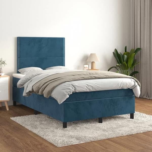 Maison Exclusive - Sängram med lameller och mörkblå sängmatta 120x190cm sammet