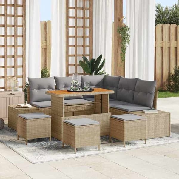 Maison Exclusive - 9-delars trädgårdsoff-set Beige Polyrotting beige