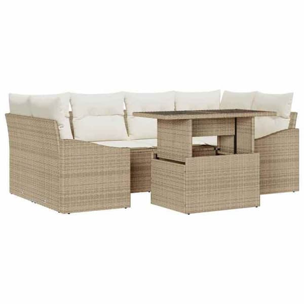 Modulär trädgårdsoffa - EXKLUSIVT HEM - Modulär - Beige och kräm - 7 delar - Polyrotting/stål Beige och kräm