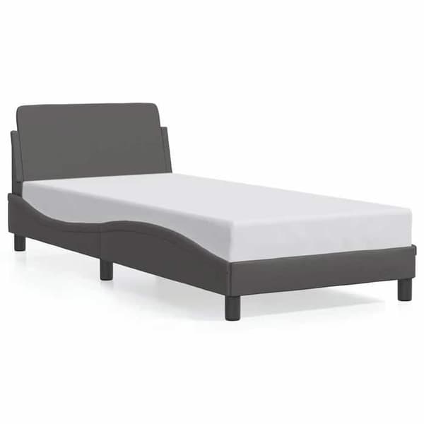 Sängram - EXKLUSIV HEM - Dover - Grå konstläder - 90x200 cm - Inkluderad ribbotten Grå