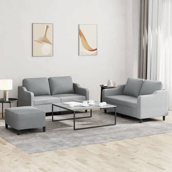 Sofa sæt - MAISON EXCLUSIVE - 3 dele sæt - Lys grå - Holdbart stof - Inkluderet puf Ljusgrått