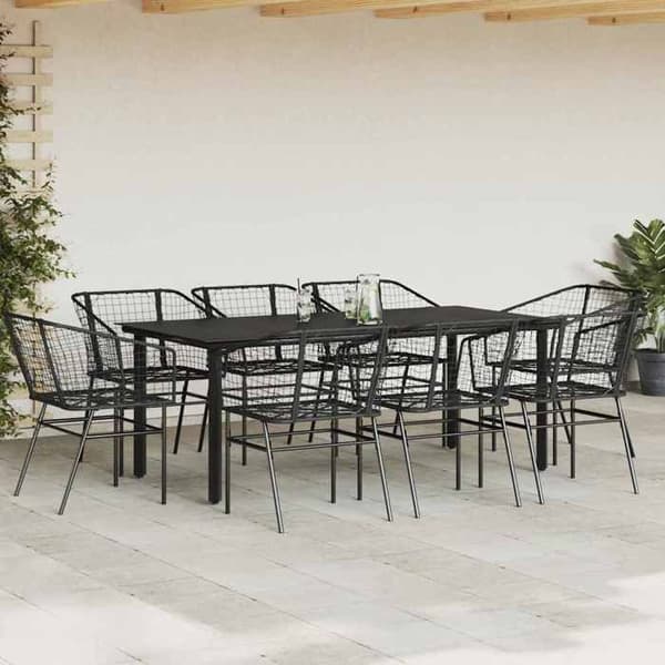 Maison Exclusive - 9-delt have spisebordssæt sort poly rattan glas