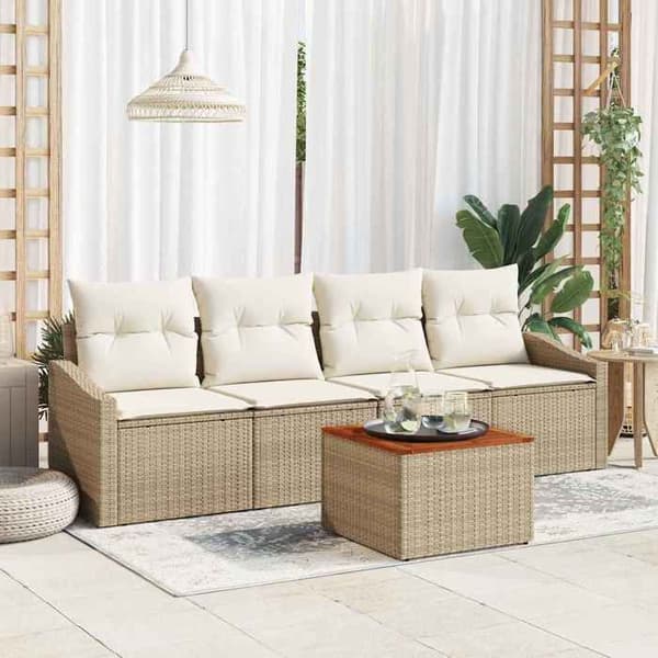 Maison Exclusive - 5 osan beige ja kerma polyrottinkinen puutarhakalustesetti