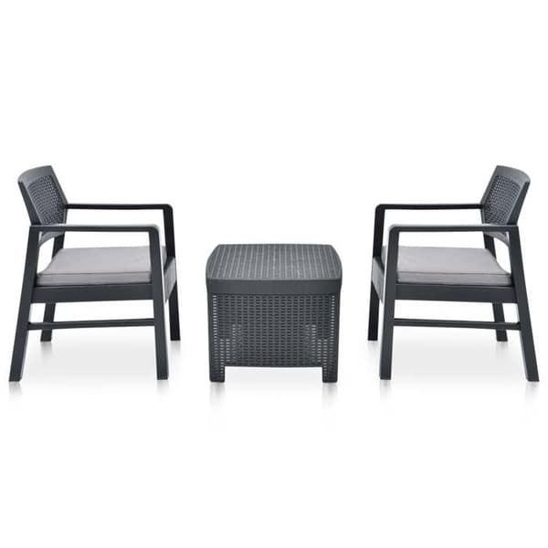 Havemøbler - MAISON EXCLUSIVE - 3 stk - Antracit plastik - Bord + 2 stole - Polyester puder antracit