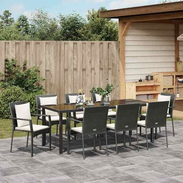 Maison Exclusive - 9 pc have spisebordssæt i sort polyrotin Svart