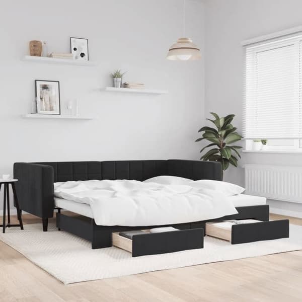 Maison Exclusive - Päivävuode, jossa on vetolaatikot ja alavuode, musta 90x190 cm sametti