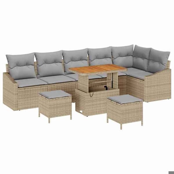 Maison Exclusive - 9 osan beige polyrottinkinen puutarhakalustesetti