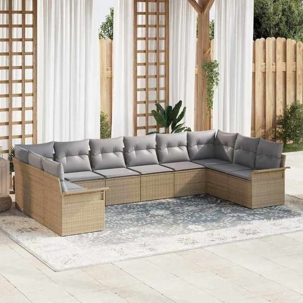 Maison Exclusive - 10 osan puutarhakalustesetti, beige polyrottinki