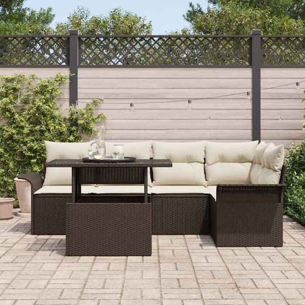 Modulær have-sofa - EKSKLUSIV HUS - 6 stk - Brun - Poly rattan og akacie - Polyester puder brun