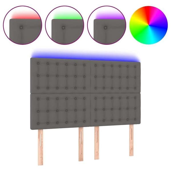 Maison Exclusive - LED Hovedgærde Grå 144x5x118/128 cm Syntetisk Læder Grå