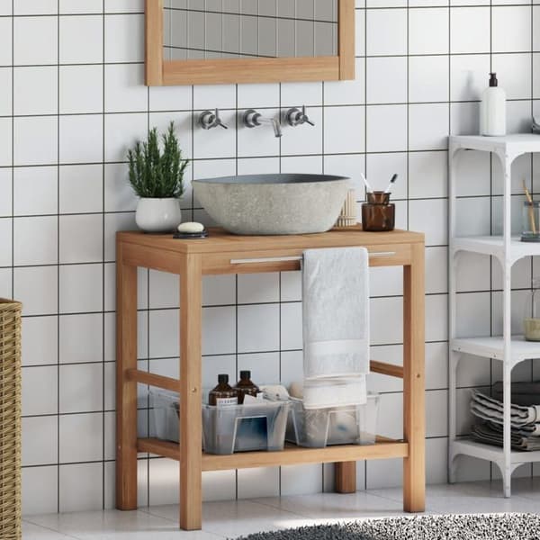 Maison Exclusive - Solid teak badeværelsesskab med vask i flodsten Varm färgad trä