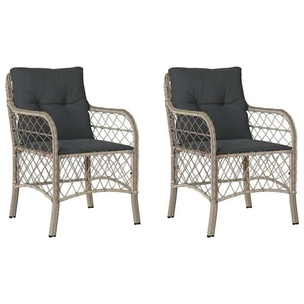 Maison Exclusive - Trädgårdsstolar med kuddar, set om 2, ljusgrå, flätad resin Ljusgrått