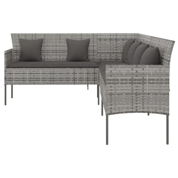 Havemøbel - EKSKLUSIVT HUS - L-formet sofa - Vævet harpiksmateriale - Tykkede grå puder - Stålramme Grå (kuddar)