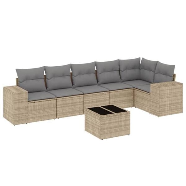 Maison Exclusive - Trädgårdsmöbler med kuddar 7 delar beige flätad resin