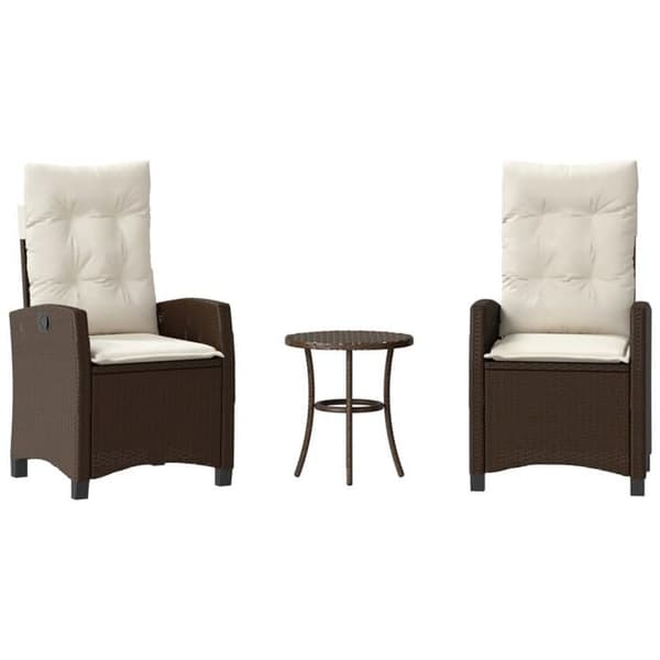 Maison Exclusive - Bistro-set 3 delar med bruna kuddar i flätad resin