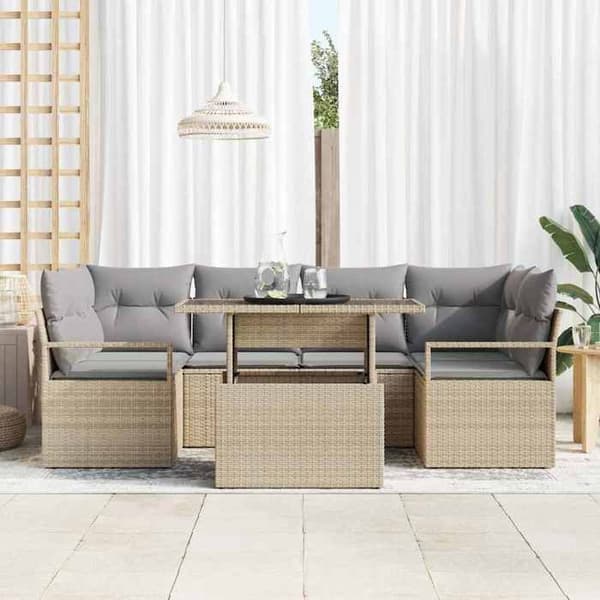 Trädgårdsmöbelset - EXKLUSIV HEM - 7 delar - Modulär - Beige polyrotting UV-skyddad - 6 platser beige