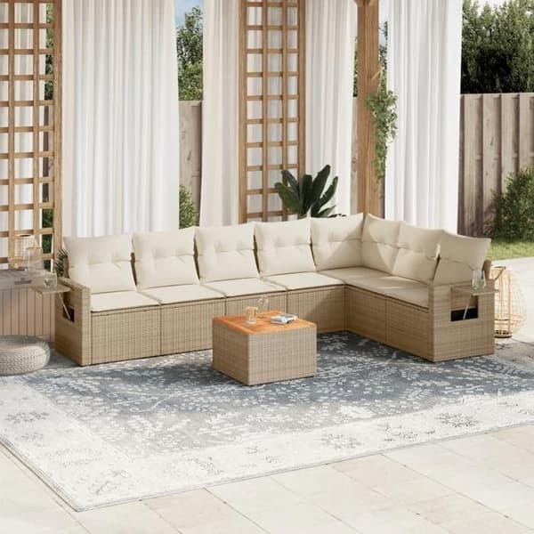 Maison Exclusive - Trädgårdsmöbler med kuddar 8 delar beige flätad resin beige