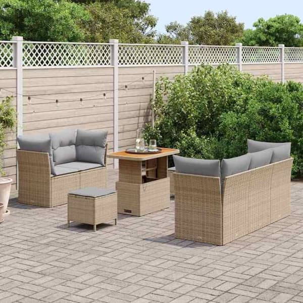 Maison Exclusive - 8 osan beige polyrottinkinen puutarhakalustesetti
