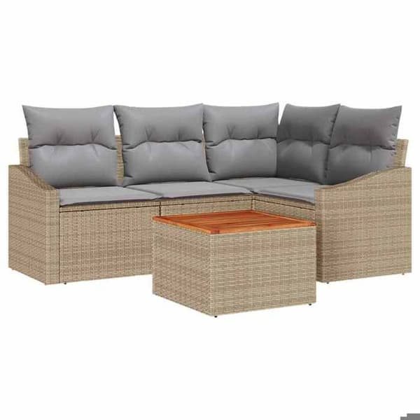 Maison Exclusive - 5 osan beige polyrottinkinen puutarhakalustesetti