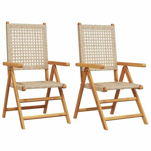 Maison Exclusive - Fällbara stolar 2 stycken Beige Massivt akaciaträ och polyrotting