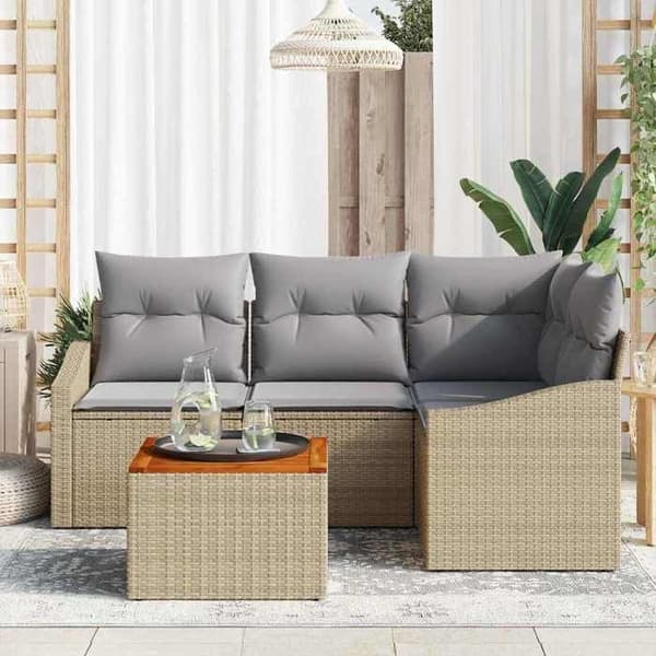 Maison Exclusive - 5-delars trädgårdsoff-set i beige och ljusgrå polyrotting