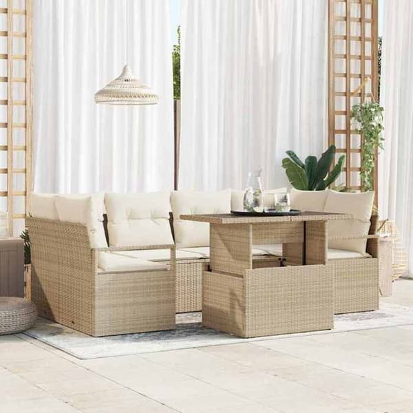 Maison Exclusive - 7 osan beige polyrottinkinen puutarhakalustesetti