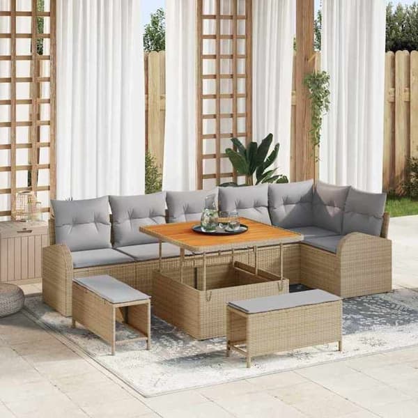 Maison Exclusive - 9-delars trädgårdsoff-set 8-sits Varma bruna