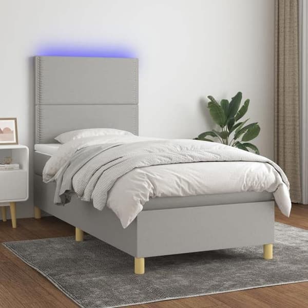 Maison Exclusive - Seng med lameller og madras samt LED Lys Grå 100x200 cm