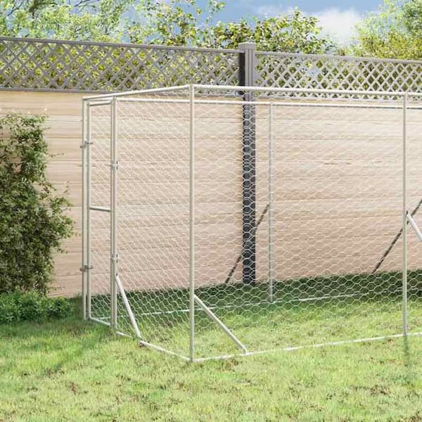 Exklusivt hus - Utomhus hundbur med silvertak 2x6x2,5 m Silverfärgad (tak)