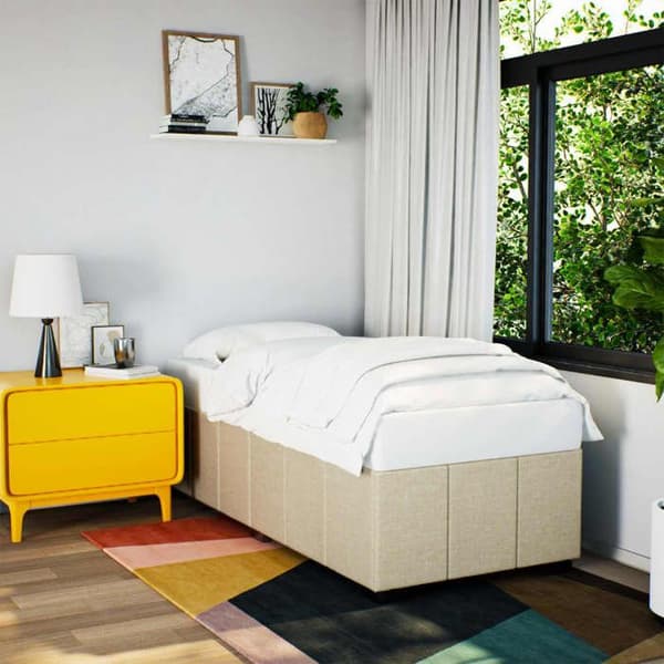 Sengestel - EKSKLUSIV HUS - 90x200 cm - Creme polyesterstof - Lamelseng Grädde