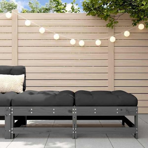 Trädgårdsfotstöd - EXKLUSIVT HEM - Set om 2 - Massivt trä - Grå kuddar - Modulärt ribbdesign Grå