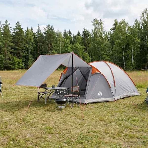 Tält - EXKLUSIVT HUS - Stuga 6P - Grå och orange - Polyester och stål - Fällbar