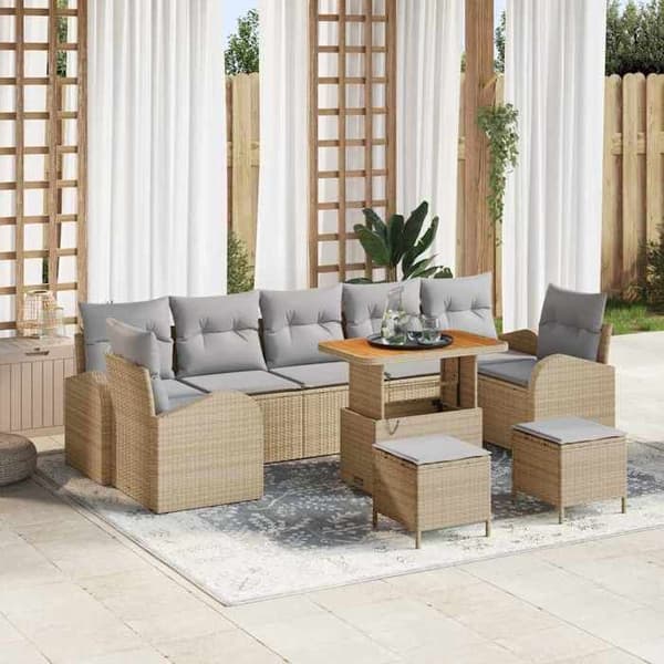 Maison Exclusive - 10 osan puutarhakalustesetti, beige polyrottinki
